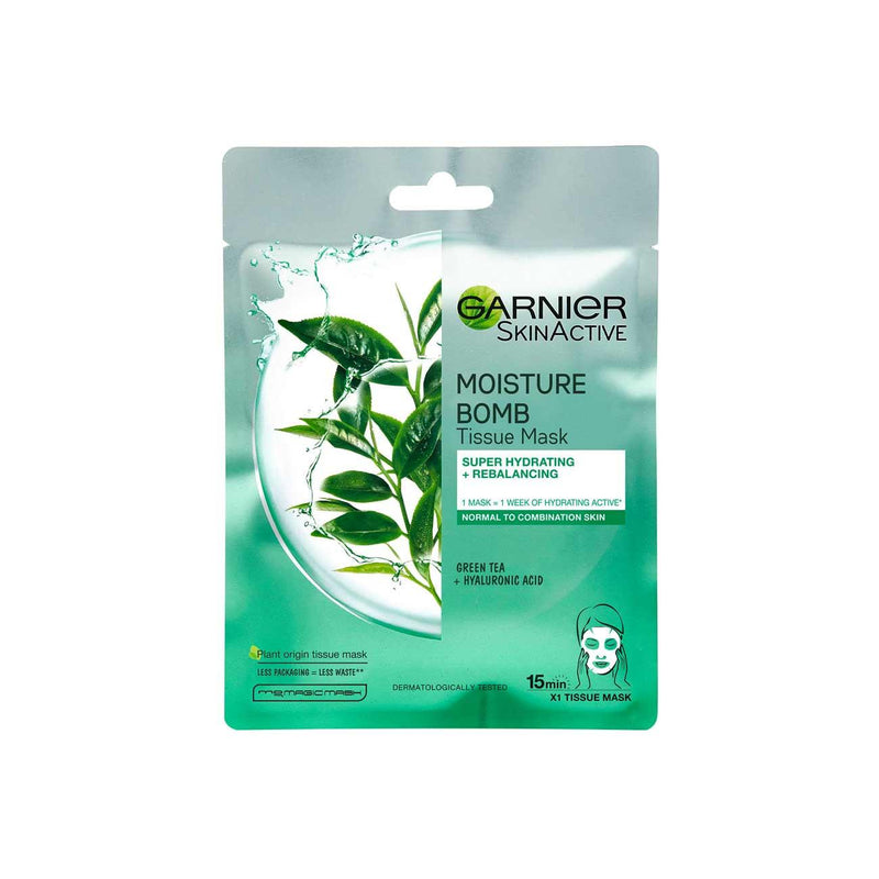 Garnier Hydra Bomb Green Tea Super-Hydrating & Rebalancing Tissue Mask - Skin Society {{ shop.address.country }}