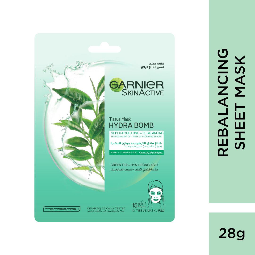 Garnier Hydra Bomb Green Tea Super-Hydrating & Rebalancing Tissue Mask - Skin Society {{ shop.address.country }}