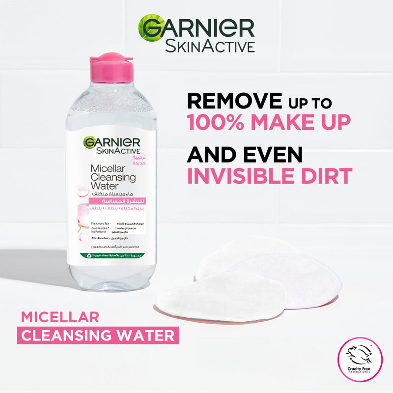 Garnier Micellar Water Facial Cleanser and Makeup Remover Pink for sensitive skin - Skin Society {{ shop.address.country }}