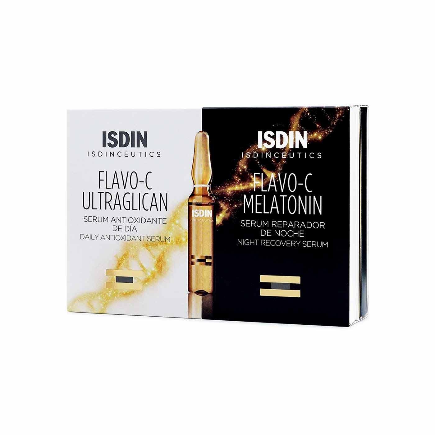 Isdin Isdinceutics Flavo-C Melatonin + Flavo-C Ultraglican - Box of 10 + 10 Bulbs x 2ml - Skin Society {{ shop.address.country }}
