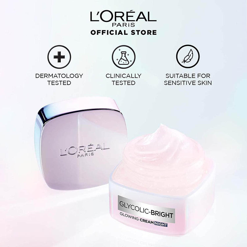 L'Oréal Paris Glycolic Bright Glowing Night Cream - Skin Society {{ shop.address.country }}