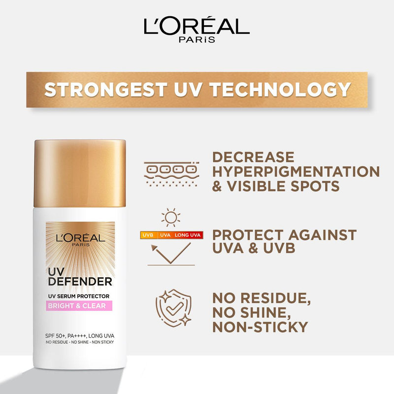 L'Oréal Paris UV Defender Bright & Clear SPF 50 - Skin Society {{ shop.address.country }}