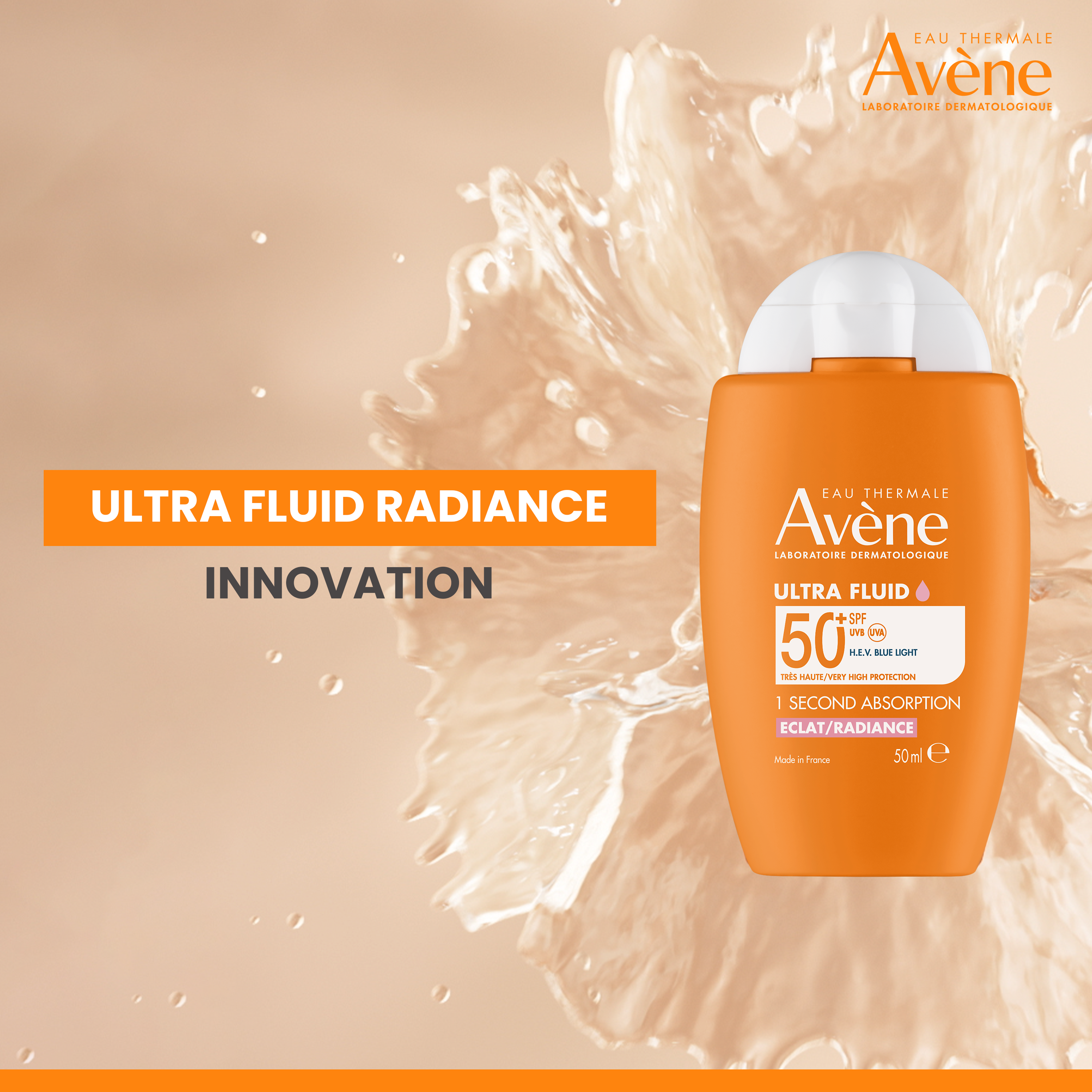 Ultra fluid Eclat Radiance SPF50+ Sunscreen 50ml | Ultra Light Hydrating Micropigments Tinted Sunscreen