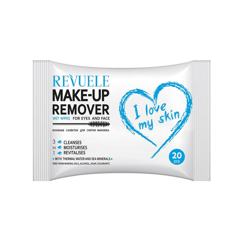 Revuele Wet Wipes Make-Up Remover - I Love My Skin For Eyes And Face With Thermal Water And Sea Minerals - Pack of 20 - Skin Society {{ shop.address.country }}