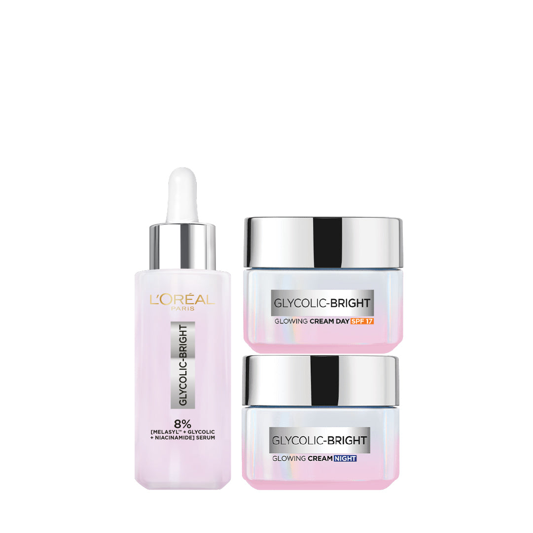 L’Oréal Paris Glycolic Bright Serum & Glycolic Bright Day Cream & Glycolic Bright Night Cream Trio