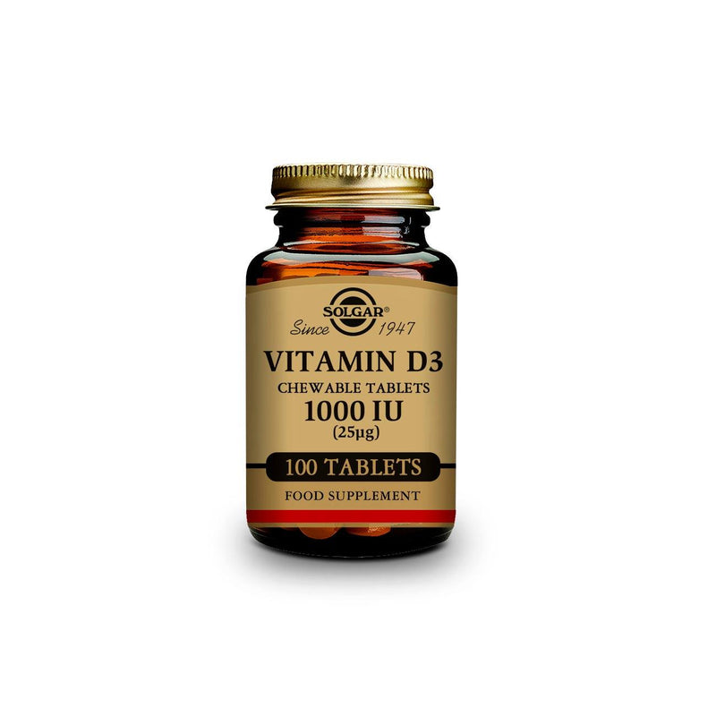 Solgar Vitamin D3 Chewable Tablets 1000 IU - Skin Society {{ shop.address.country }}