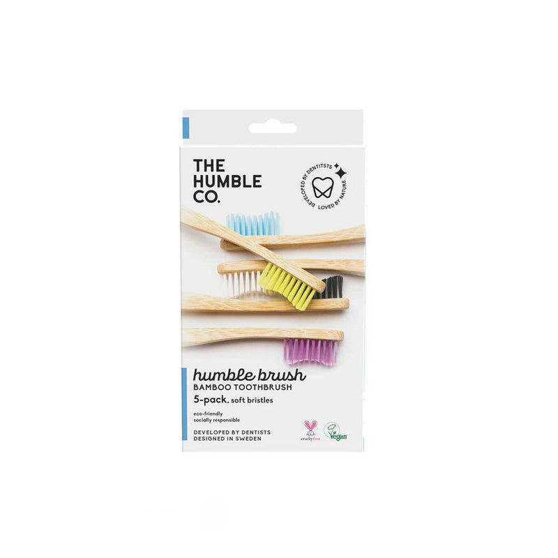 The Humble Co. Family Pack - Bamboo Toothbrush Flat Curved Adult – Sensitive - 5-Pack - Skin Society {{ shop.address.country }}