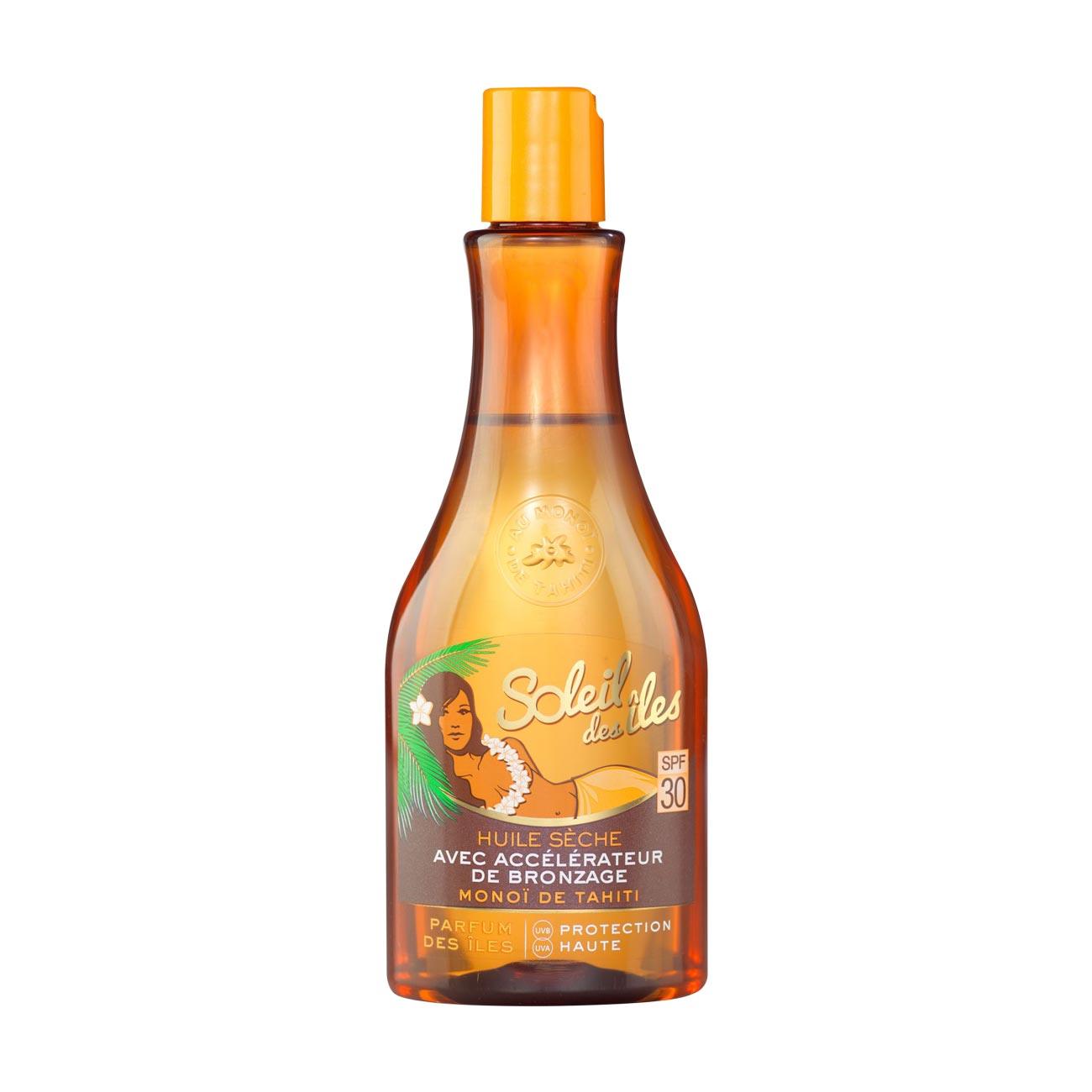 Soleil des îles Huile Sèche avec Accélérateur de Bronzage Monoï de Tahiti Parfum des Îles SPF30 - Skin Society {{ shop.address.country }}