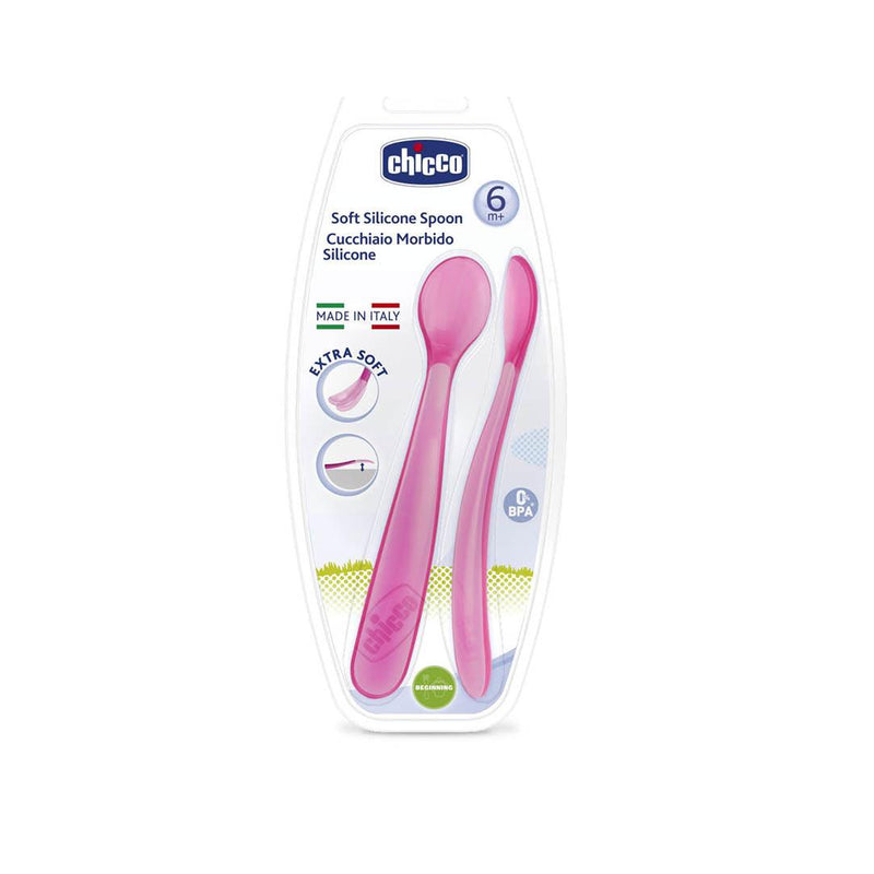 Chicco Soft Silicone Spoon 6M+ Pink - Pack of 2 - Skin Society {{ shop.address.country }}